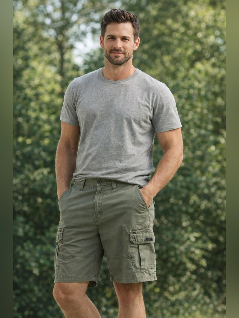 NWT 46" Waist - Men's Wrangler 98% Cotton Stretch Cargo Shorts Army Green Relaxe
